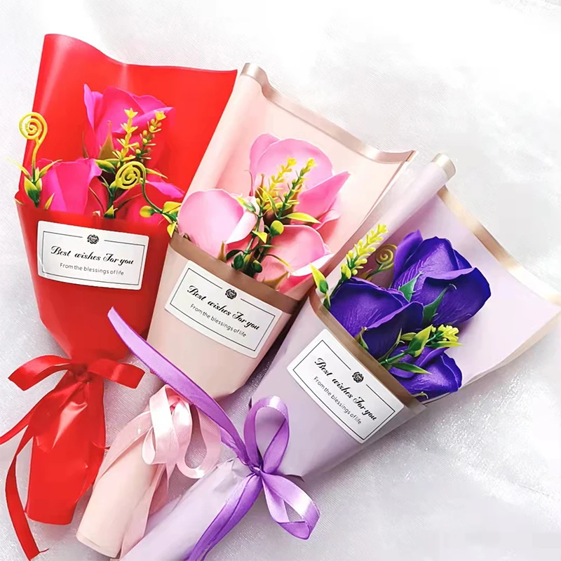 Rose Flowers Bouquet Soap Artifical Flowers Finished Bouquet With Packaging  Bag Gift For Lovers Wedding Party Decor Room Decor - Artificial Flowers -  AliExpress