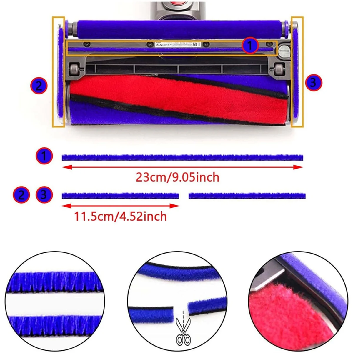 Soft Plush Stripes Accessories for Dyson V6 V7 V8 V10 V11 V15 Vacuum Cleaner Soft Roller Replacement Parts 3