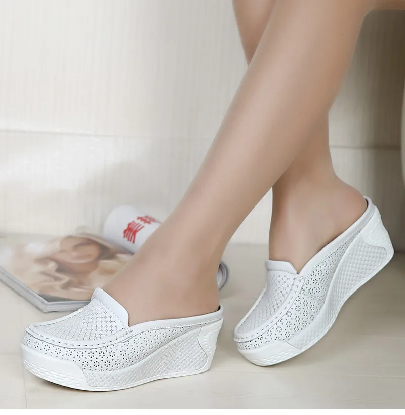 YAERNI Women Summer Casual Slingbacks High Heels Pumps Slip On Shoes For Women  Mesh Female Platform Wedges Shoes Woman E883 6