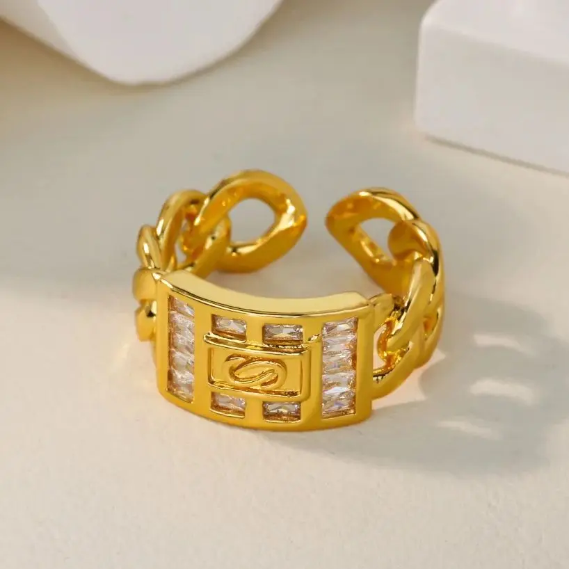 Zircon Geometric Lock Rings Stainless Steel Adjustable Finger Ring