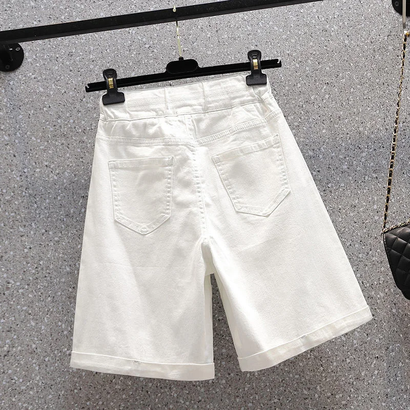 XL-5XL Oversize Elastic Denim Wide Leg Shorts Women Summer A-line Straight Loose Large size Short Jeans High Waist Casual Shorts