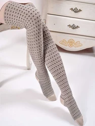 British Style Women Retro Lozenge Pantyhose Thick Wool Blend Soft Elastic Fashion Knit Warm Tights