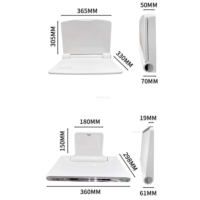 Light Luxury Wall-mounted Bathroom Seats Shower Chair Toilet Barrier-free Bath Chair Home Foldable Plastic Shoe Changing Stool 6
