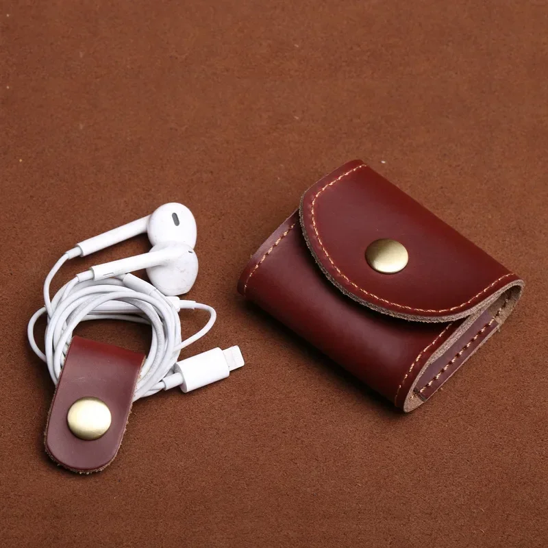 Fashion Coin Purse Vintage Genuine Leather Wallet Multifunctional Female Small Coin Bag Key Earphone Data Cable Storage Box