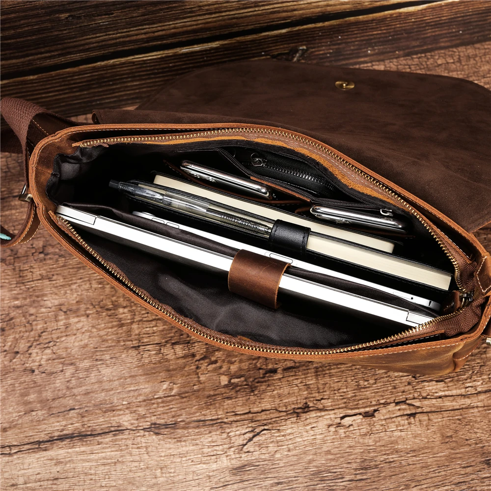 New Leather Shoulder Bag Men's Retro Casual Messenger Bag Crazy Horse Leather Personality Fashion Men's Bag