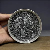 Collection Chinese Tibet Silver Carved Fish Plate Dish Exquisite Statues 1