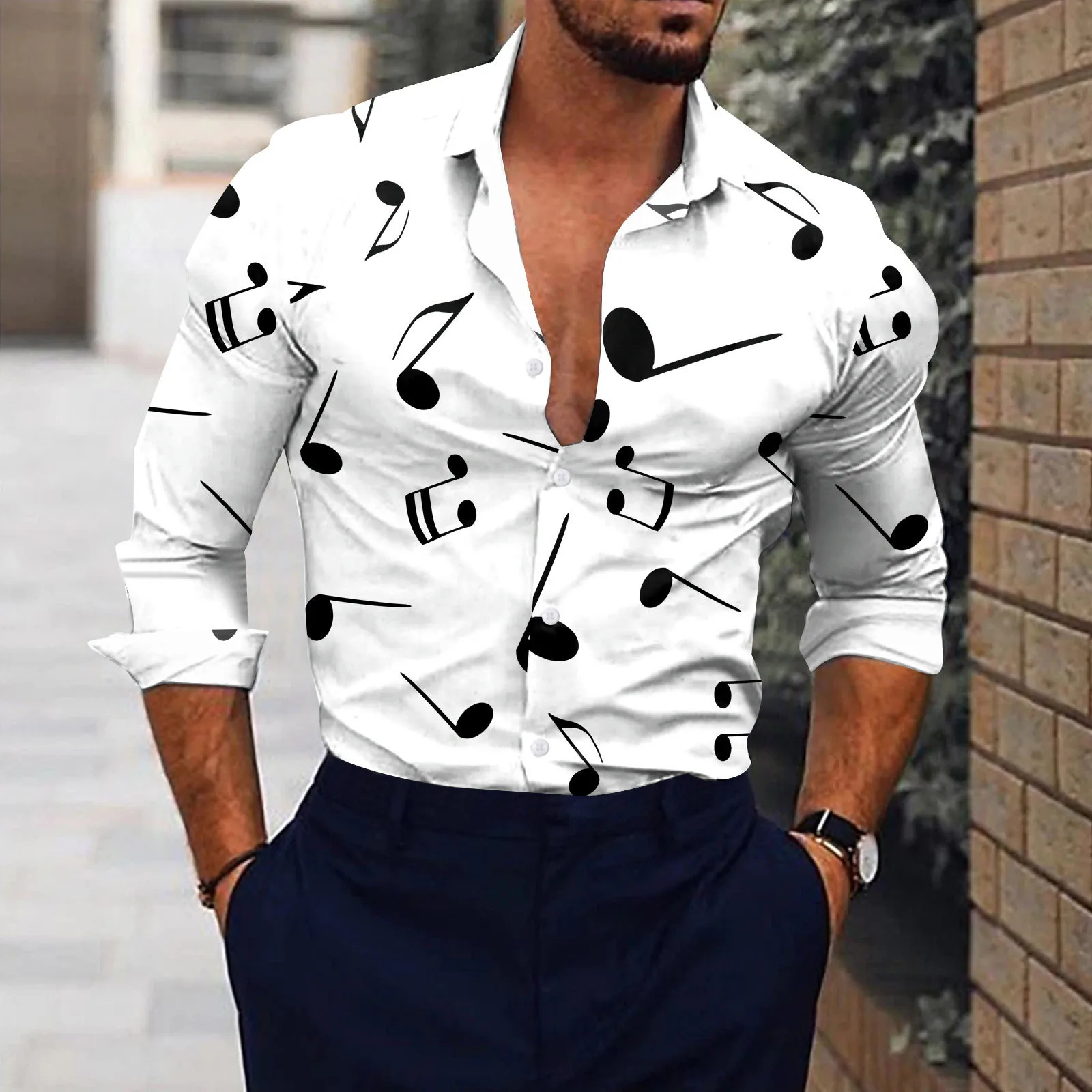 53486-01c58d.jpg Men Music Note Print White Shirt Social Dress Streetwear Fashion Casual 3d Digital Print Lightweight Breathable Long Sleeve Tees - Image 1
