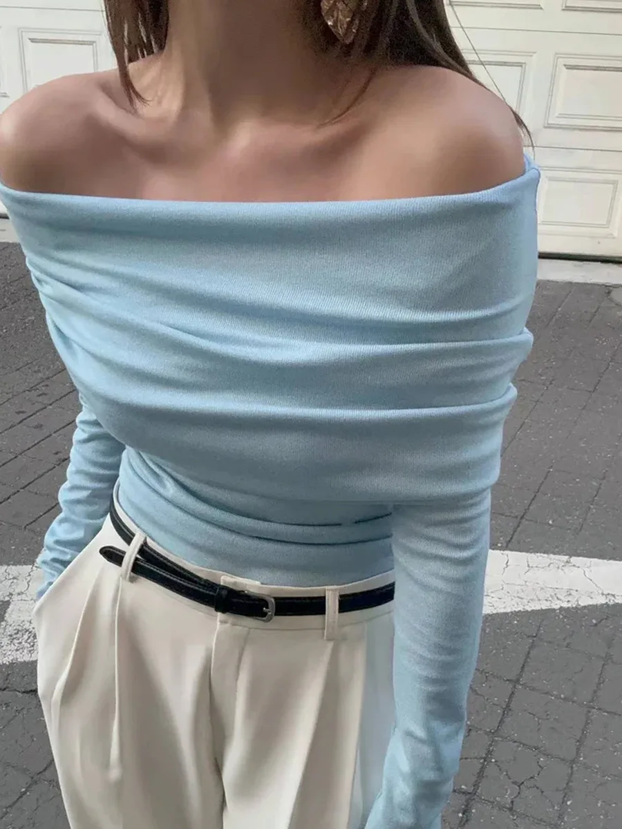 Sweater Knit Pullover Backless Women Slim Bandeau Solid Cropped Top Streetwear Off-Shoulder Elegant Autumn Knitwear Top