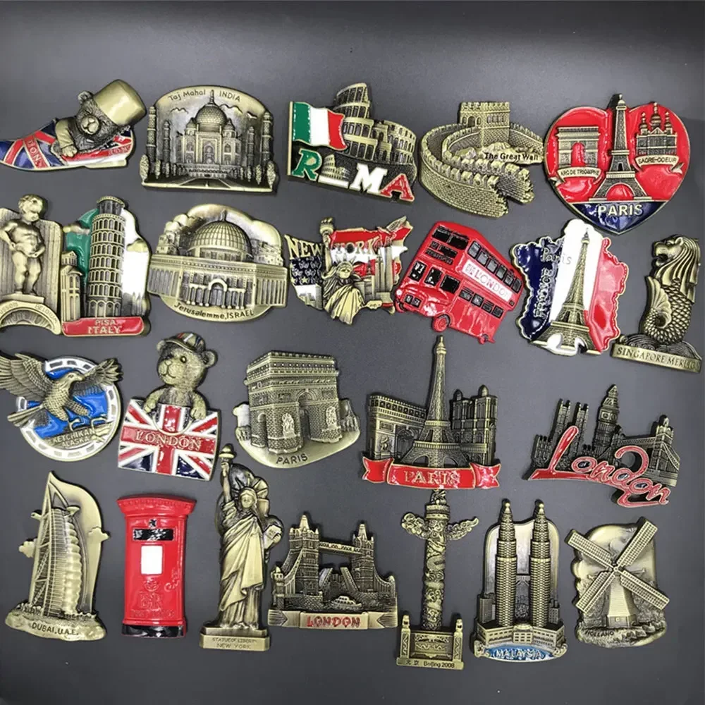 World Travel Landmark Refrigerator Magnet - Metal Keepsake