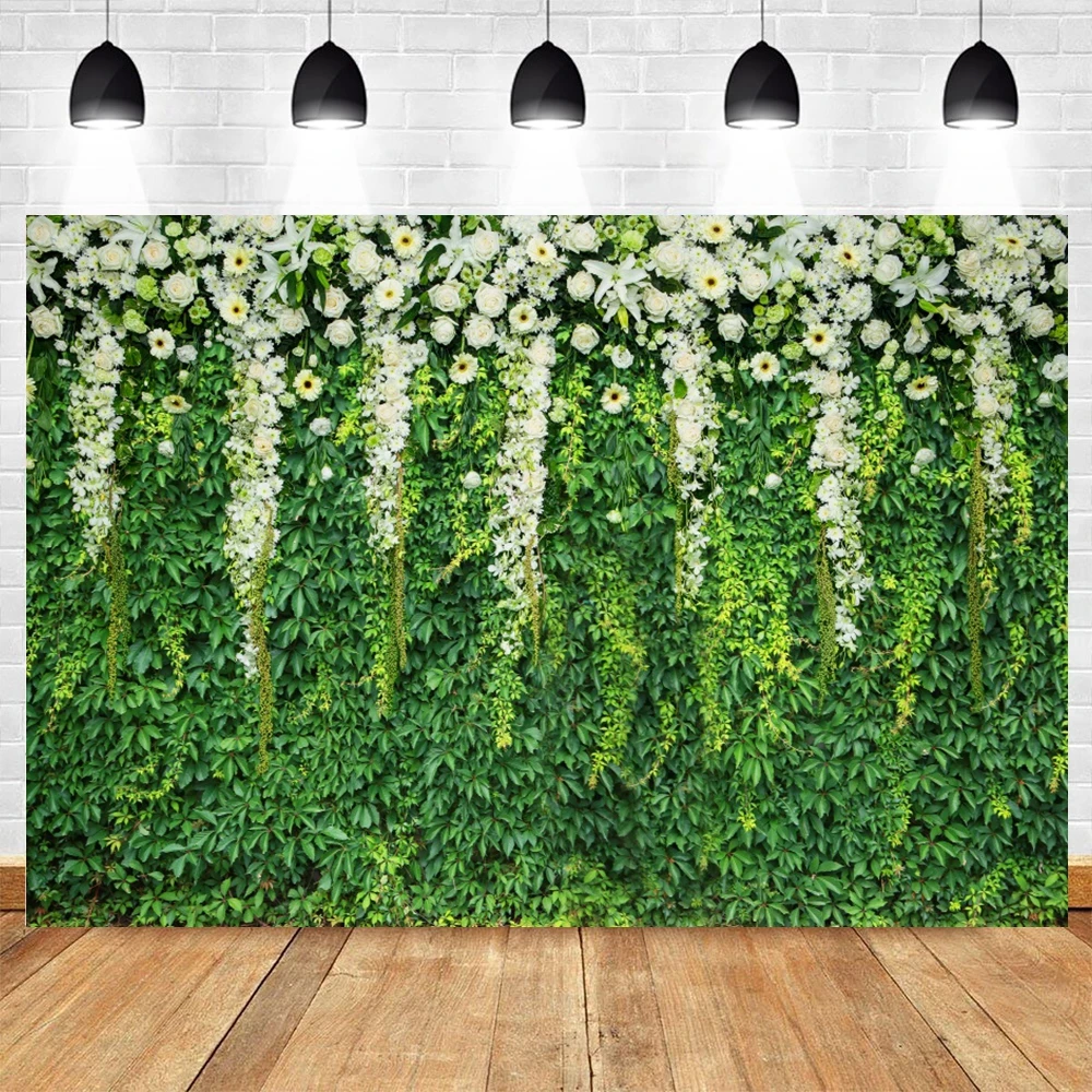 Tropical Green Leaves Backdrop Green Grass Flower Summer Jungle Safari Baby Birthday Wedding Bride Shower Photography Background