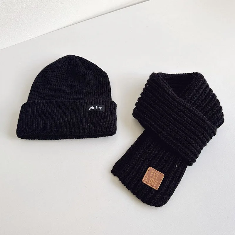 Men's and women's children's hats and scarves two-piece autumn winter bib wool knitted hat design