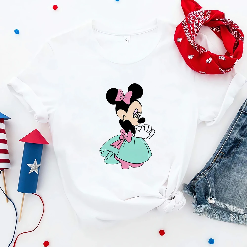 

Disney Minnie Princess Creative Women's Clothes Cartoon Kawaii Harajuku Sweet Style Lady T-shirt Trend Cute T Shirt For Girl