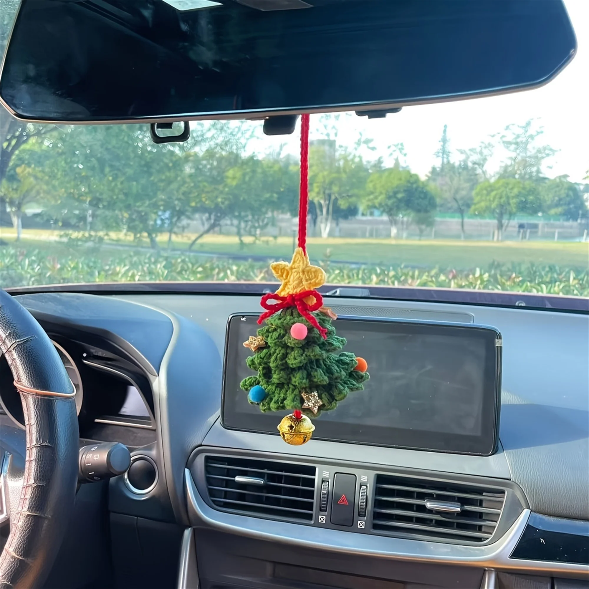 Car Rearview Mirror Charms Cute Crochet Christmas Tree Hanging Decorations Small Ornaments
