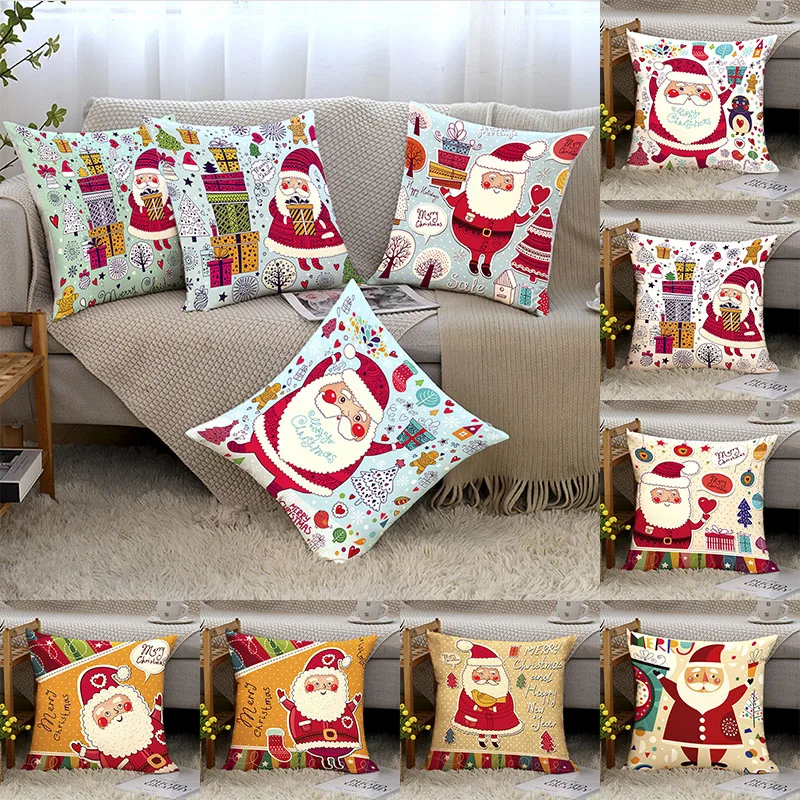 

Christmas Decoration Pillow Case Multiple Pieces Free Collocation Santa Claus Peach Velvet Printed Sofa Pillow Cover Home Fashio