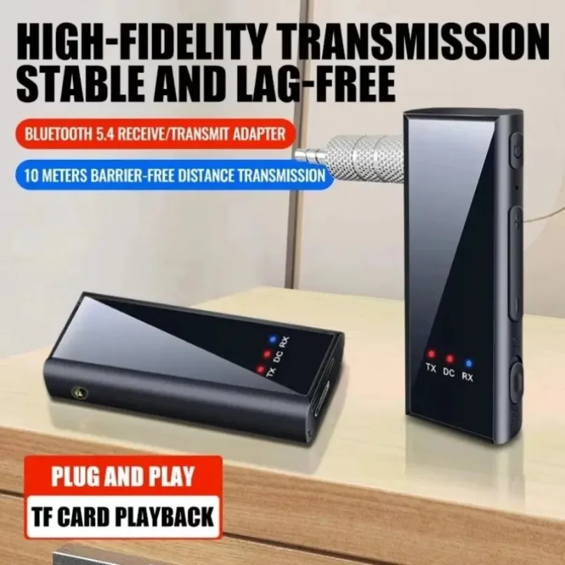 2 in 1 무선 어댑터 블루투스 5.4 오디오 수신기 송신기 3.5MM AUX TF 카드 스테레오 음악 마이크 포함 차량용 TV PC 비행기용