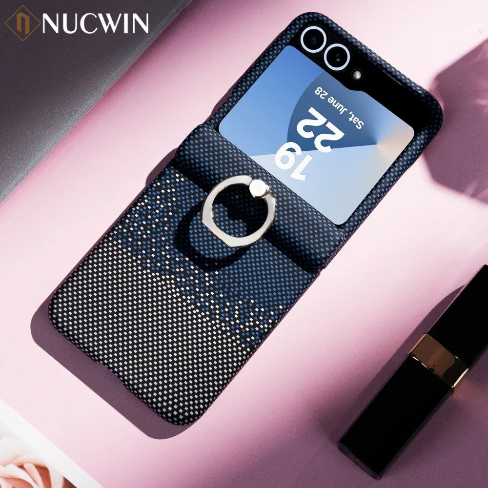 Enhanced Hinge Protection Screen Film Case with Ring Holder and Carbon Fiber Pattern