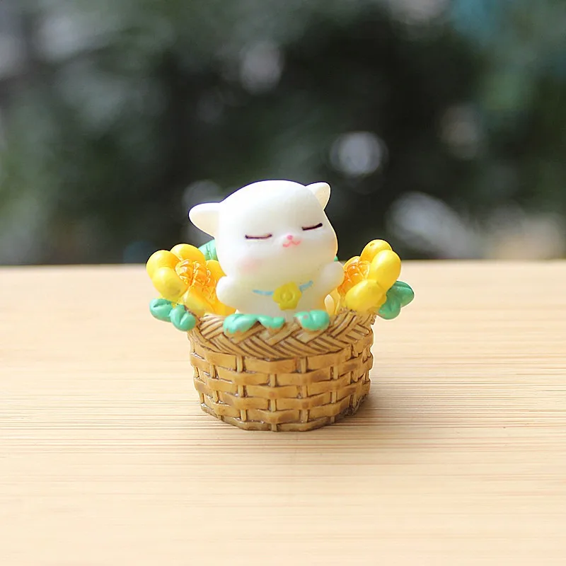 3PCS Cute Sunflower Kitten Doll Ornament Dollhouse Mini Gardening Landscape Miniature Model DIY Home Decorations Gifts