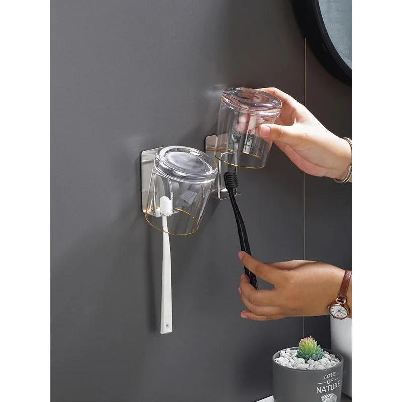 Stainless Steel Toothbrush Wash Cup Holder Wall-Mounted for Home