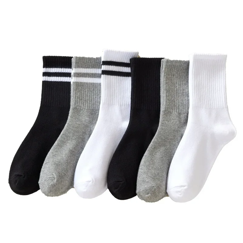 Patterned Socks Solid Striped Black White Socks for Woman Men Unisex Street Striped Mid Tube Socks Breathable Sports