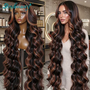 220 Density 30 Inch 1B/30 Black Brown Body Wave Lace Front Human Hair Wigs Colored Highlight 13x6 HD Lace Frontal Wig Human Hair 1
