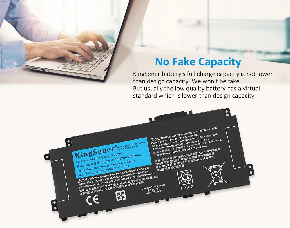 Bateria KingSener para Pavilhão HP, PV03XL, PP03XL,