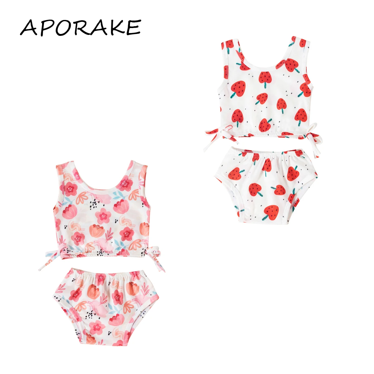 2022 2 7Y Cute Kid Girls Swimsuit Set Strawberry/Floral Print Sleeveless  Bow Crop Top+Triangle Shorts Summer Holiday Beach 2pcs| | - AliExpress