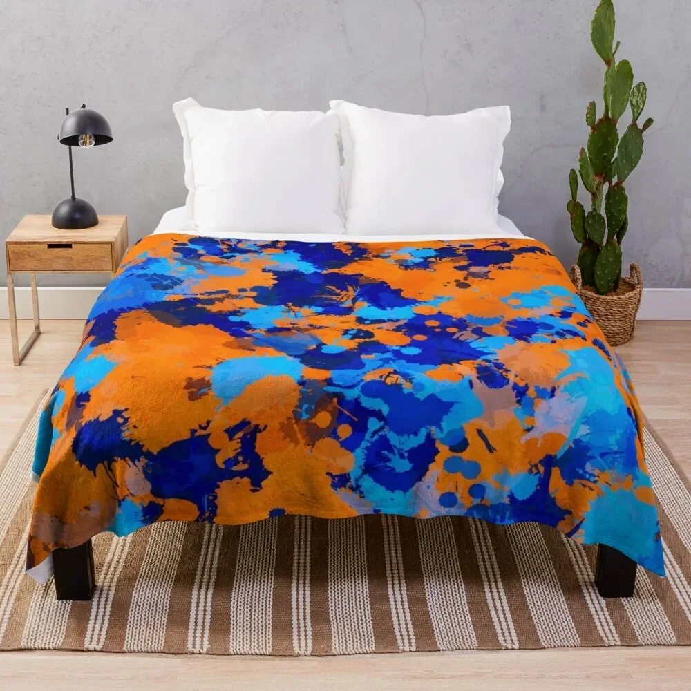 

Blue and Orange Paint Splatter Throw Blanket Comforter sofa bed Blankets