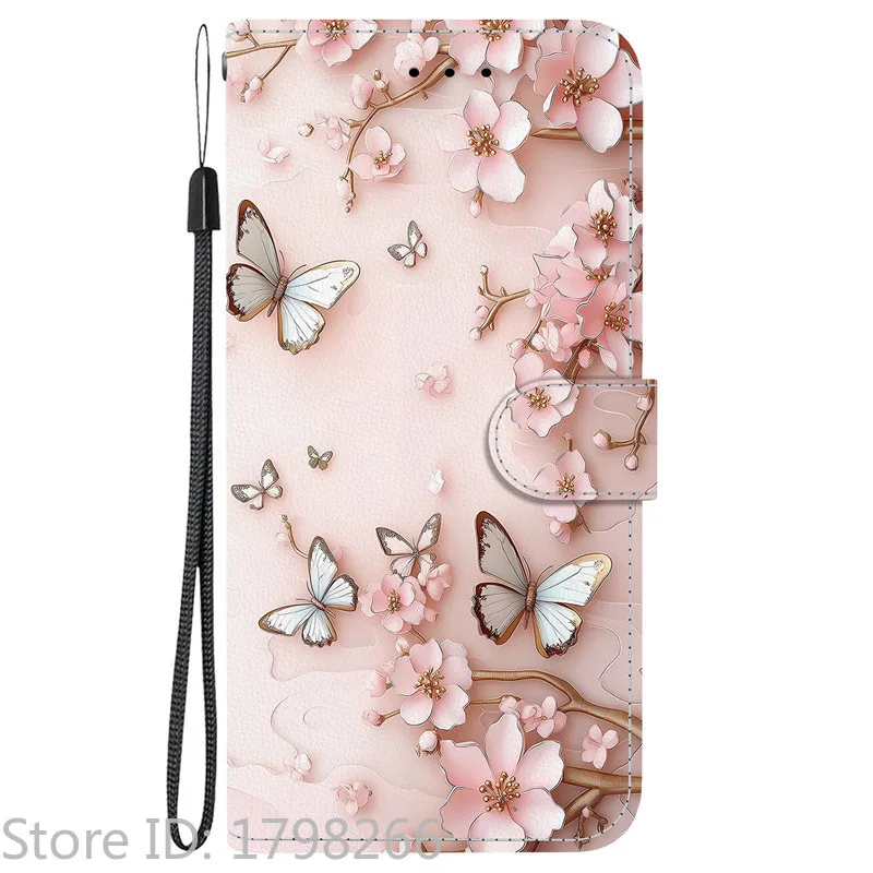 Elegant Colored Flower Wallet Phone Case - Magnetic Flip Leather Cover with Cute 3D Pattern