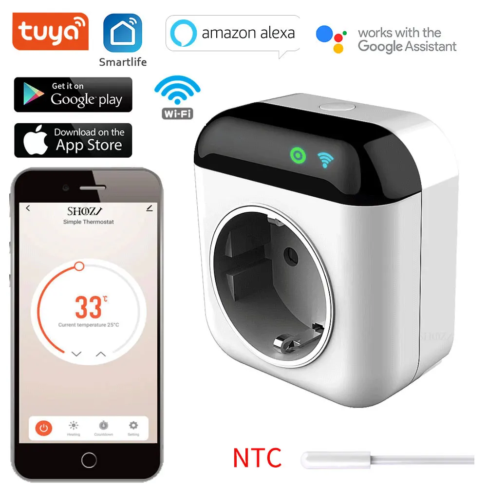 Smart Wifi Thermostat Plug Outlet Temperature Controller, Plug-in Socket Electric Switch with Schedule Timer for Heating Control