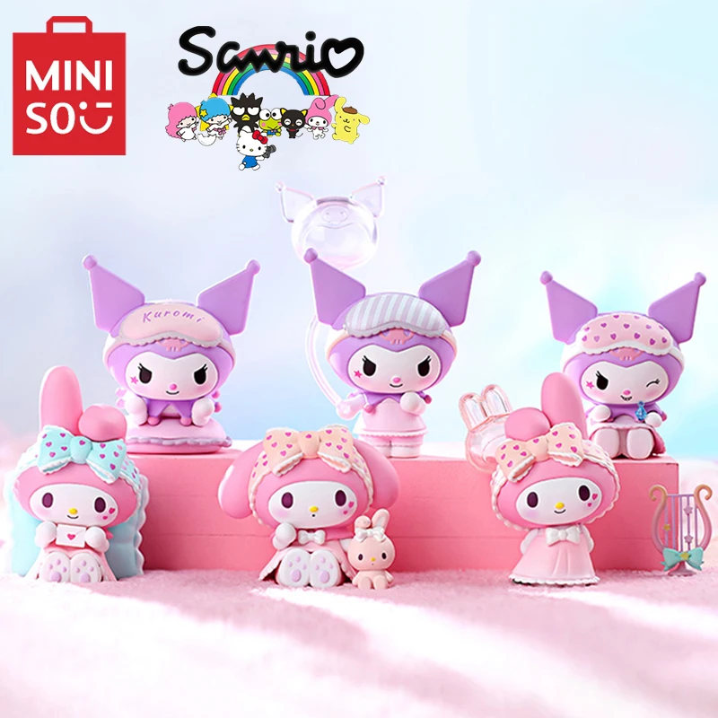 

Genuine MINISO Sanrio Blind Box Kuromi MyMelody Pajama Party Kawaii Model Mystery Box Gift Cartoon Decoration Children's Toys