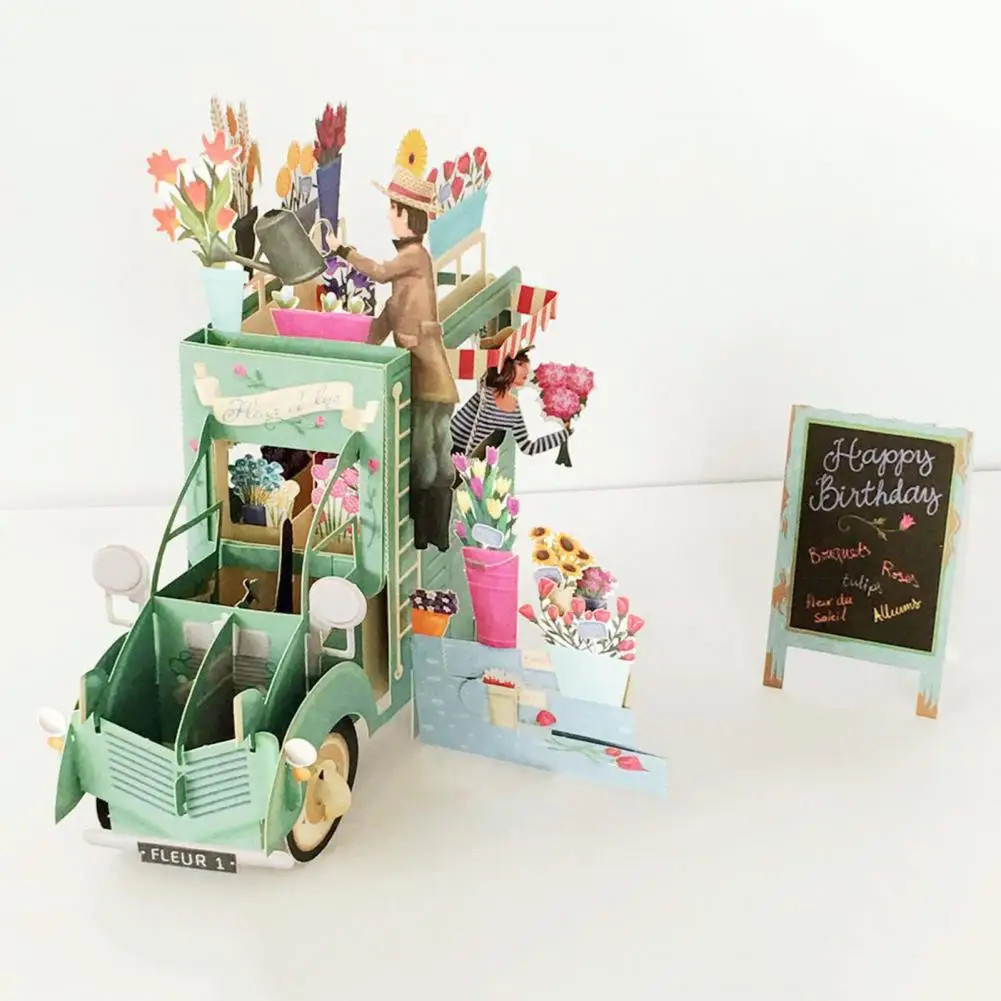 Attractive Pop-UP Card Easy to Install Art Paper Happy Birthday Card 3D Birthday Cake Pop-Up Greeting greeting cards