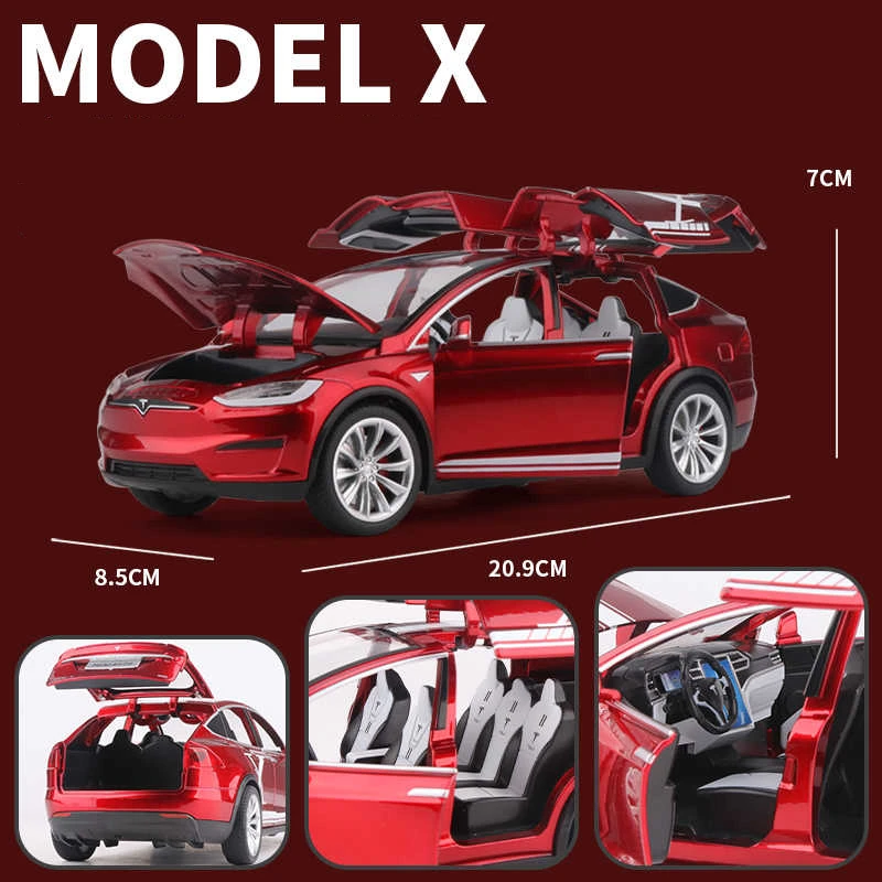 1:20 Tesla Model X Alloy Car Model Diecast Metal Toy Modified Vehicles Car Model Simulation Collection Sound Light Toy Gift 5