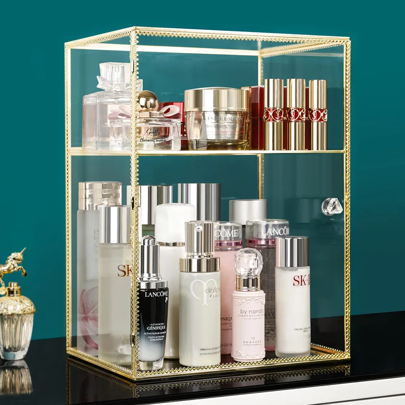 Large Size Glass Makeup Storage Box Dustproof Cosmetic Organizer