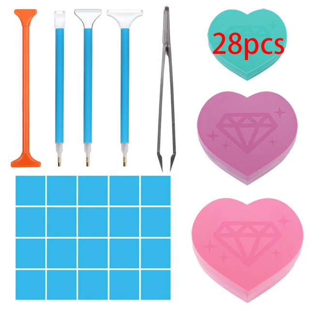 28Pcs Accessorie 5D DIY Diamond Painting Cross Stitch Sewing Mosaic Art Craft Jewelry Pen Heart Tray Kit Clay Glue Diamond Tools