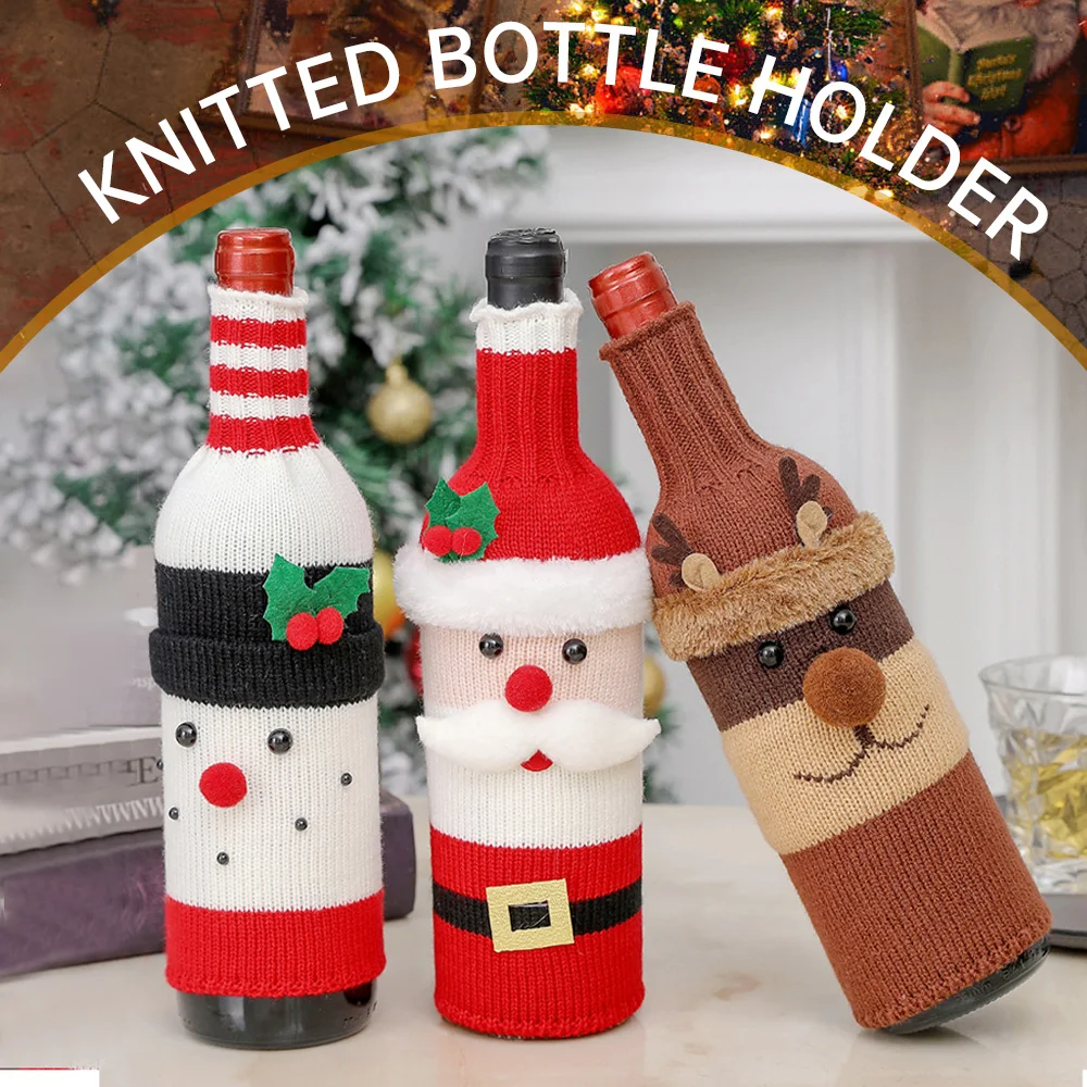 

Christmas Wine Bottle Cover Woven Cover Santa Snowman Wine Bottle Bag Christmas Party Dinner Table Decoration New Year Gifts