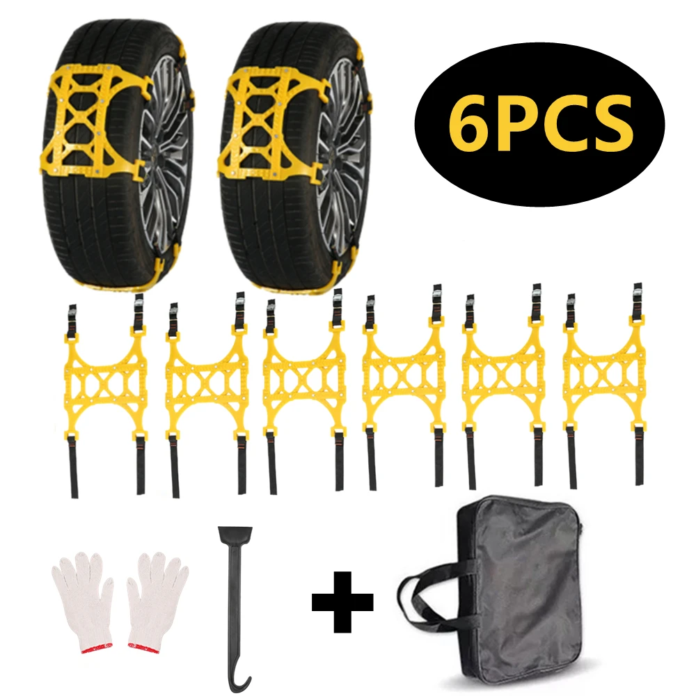 6PCS Snow Chain Car Tire Anti-skid Chains Winter Snow Mud Road Roadway Safety Car Wheel Chains