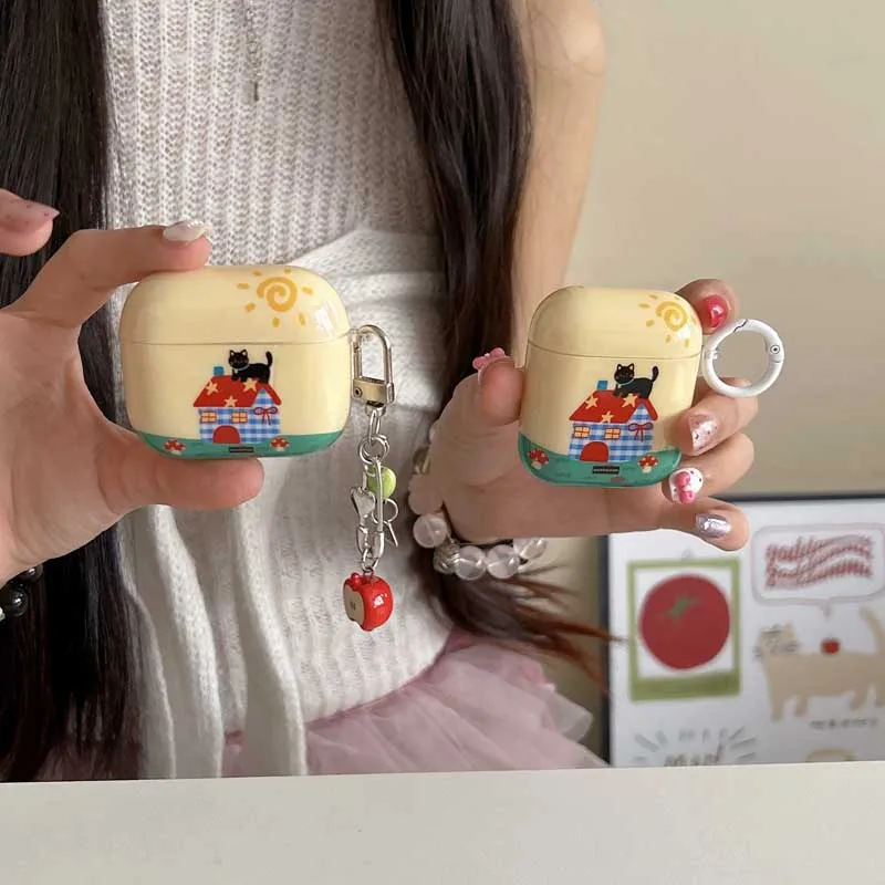 حافظة سماعة رأس جميلة على شكل قطة سوداء لأجهزة Air...