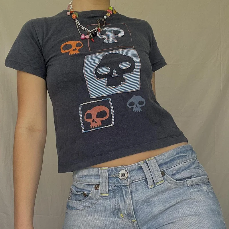 

Женская Винтажная футболка с коротким рукавом, в стиле панк