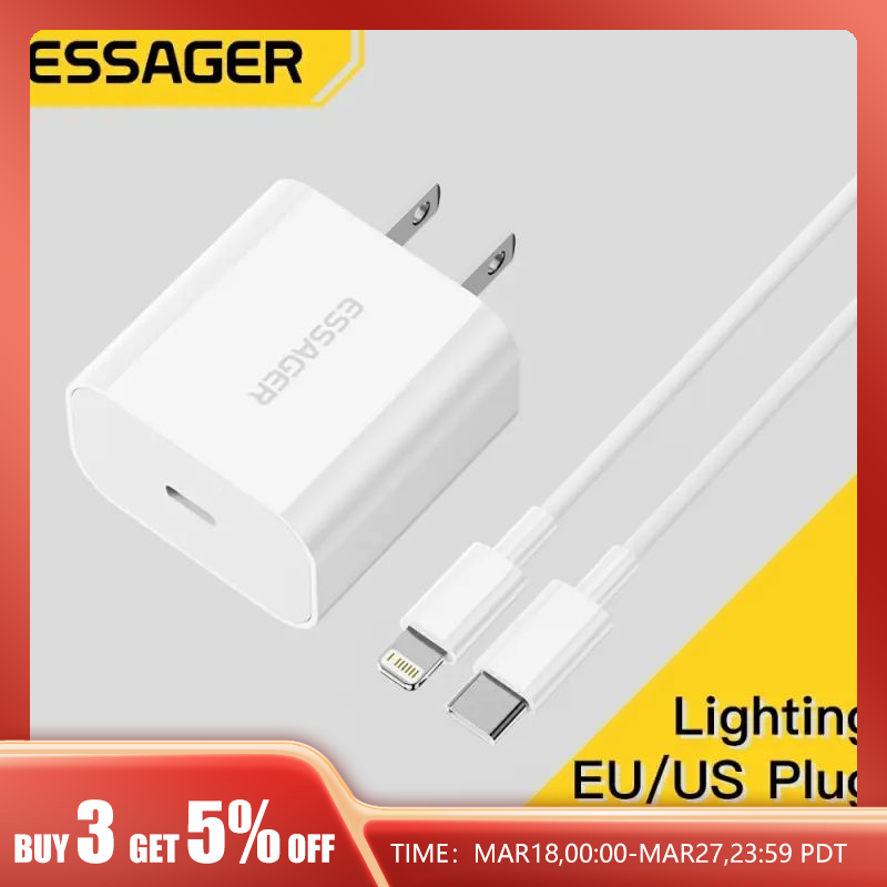 Essager 20W Quick Charge PD USB C Fast Charger Type C for iPhone 14 13 12 X Xs 8 Xiaomi Samsung Phone Tablet