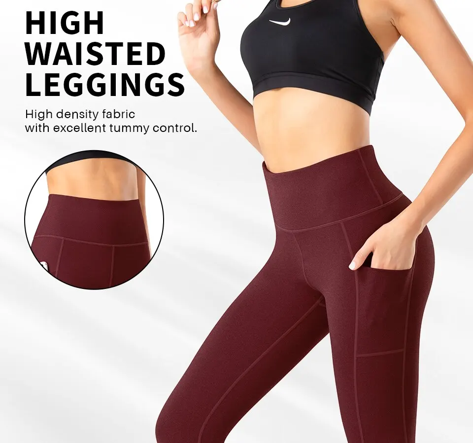 THE GYM PEOPLE Tummy Control Workout Leggings with Pockets