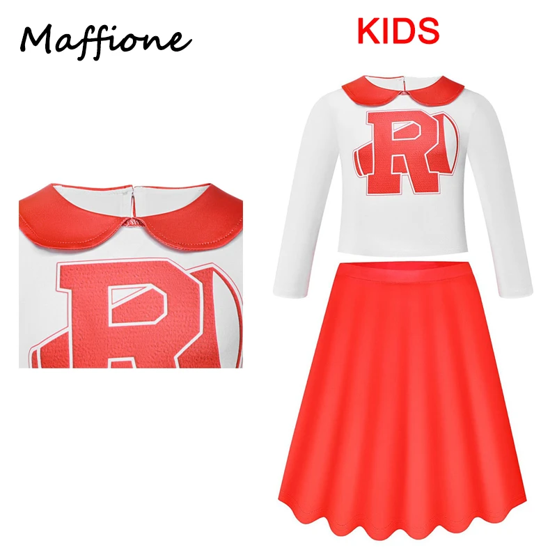 

Girls Grease Rydell High Cheerleader Cosplay Costume Dress Kids Children Outfits Women Halloween Carnival Party Roleplay Suit