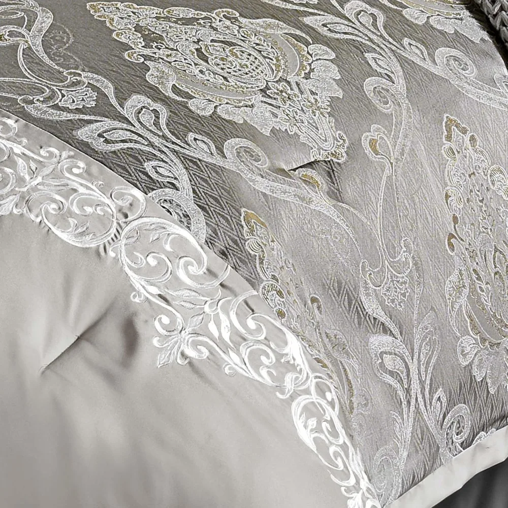 Luxurious Riverbrook Home Comforter Ensemble, King Size, Kacee Platinum, 12-Piece Bedding Set