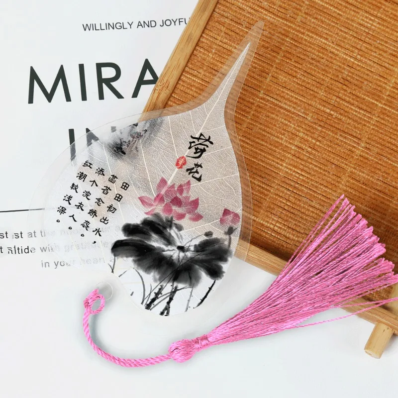 Chinese Style Bodhi Vein Bookmark with Leaf Veins Tassels Colour Random Gift for Teachers
