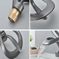 Black Bathroom Basin Taps Single Handle Waterfall Faucet Solid Brass Basin Mixer Taps Creative Hollowed Out Design Water Tap 5