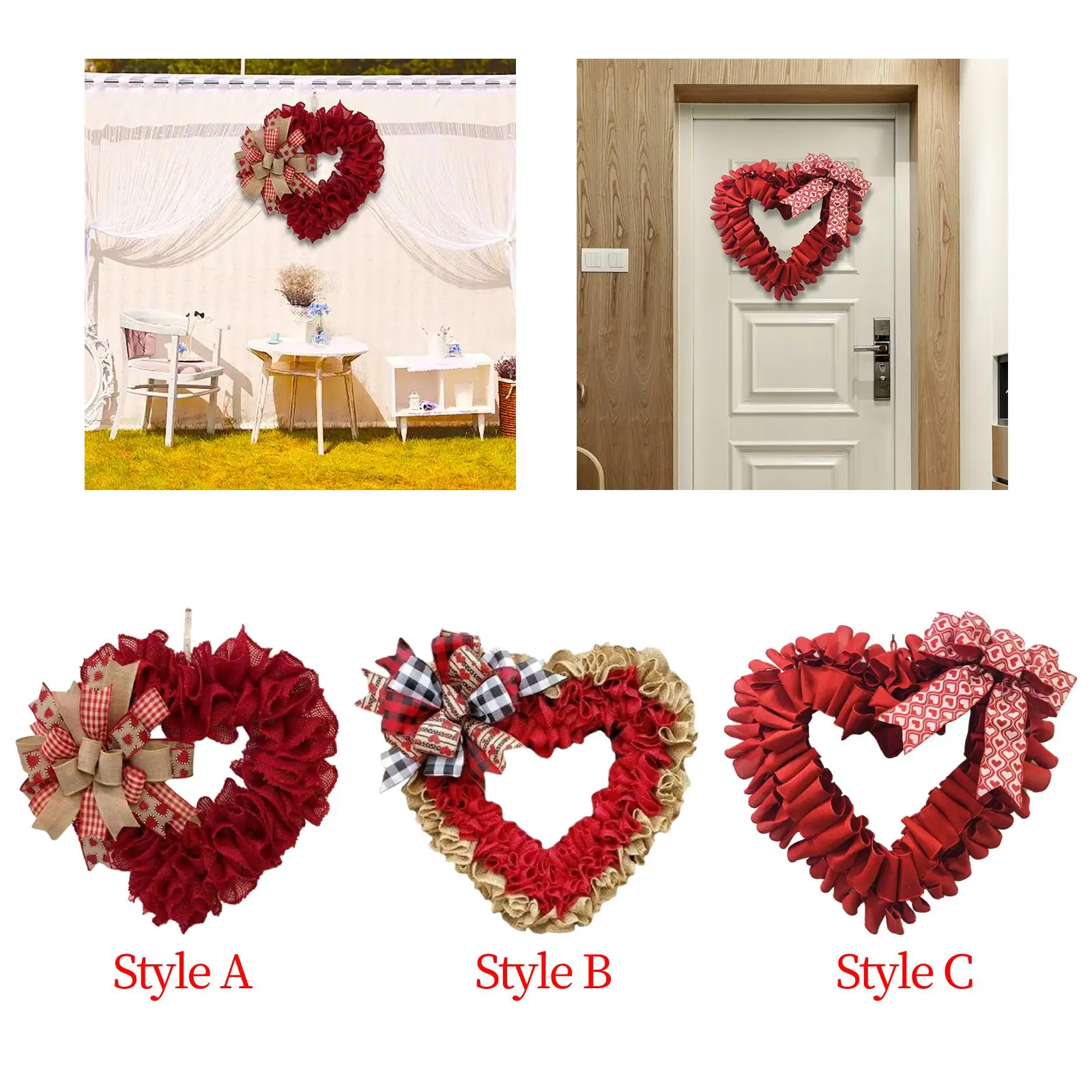 Valentines Day Wreath for Front Door Sign Romantic Wall Hanging with Bowknot Heart Shaped Wreath Artificial Wreath Garland Wife