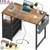 Small Computer Desk with Power Outlets and Storage Drawers Home Office Study Room Kids Bedroom 1