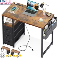 Small Computer Desk with Power Outlets and Storage Drawers Home Office Study Room Kids Bedroom 1