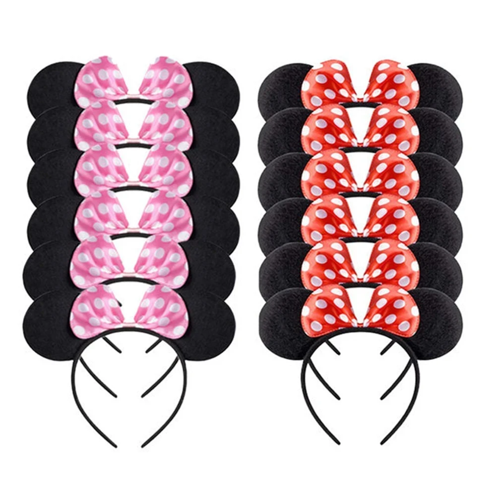 12 pezzi di orecchie di Topolino Minnie Puro nero e rosso e rosa Disney  fiocco orecchio fascia mouse tema festa di compleanno Forniture regalo -  AliExpress, image size:1000x1000