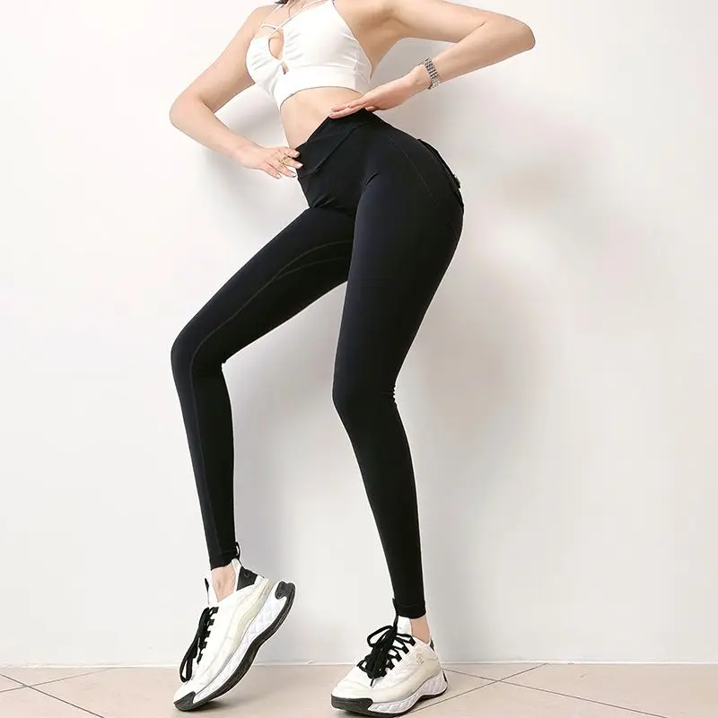 Yoga Pants Black Stretch Leggings Sheer Calf Activewear Women's