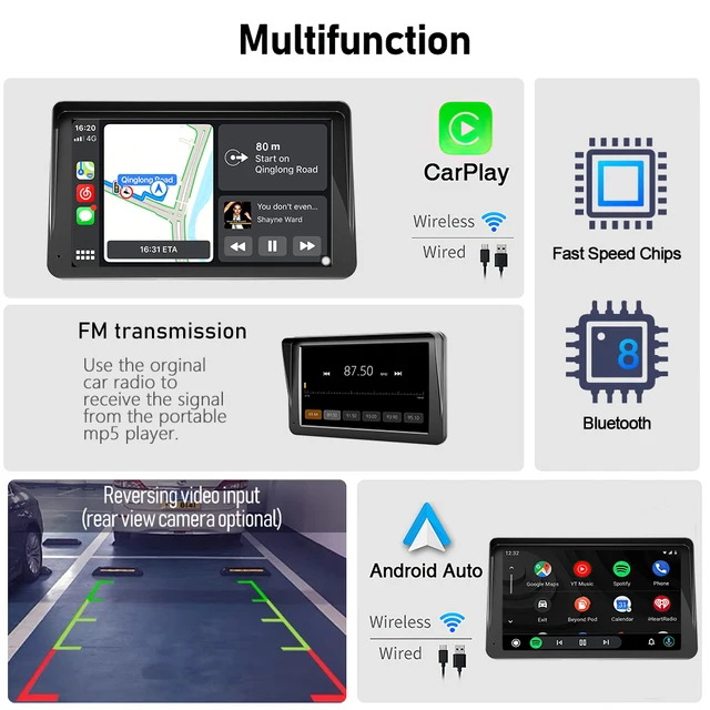 IPS 7 Inch Portable WIFI Wireless Carplay Android Auto Car Radio Multmedia Video Player Reversing Camera for Apple Or Android 2